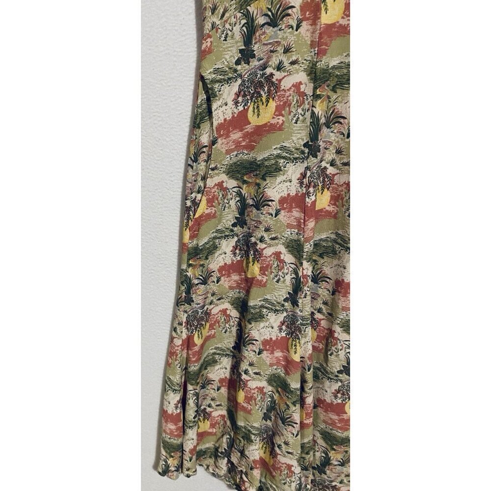 Flax Dress Womens Small Tropical Floral Hawaiian Pleated V Neck Maxi Boho Aloha - Picture 3 of 6